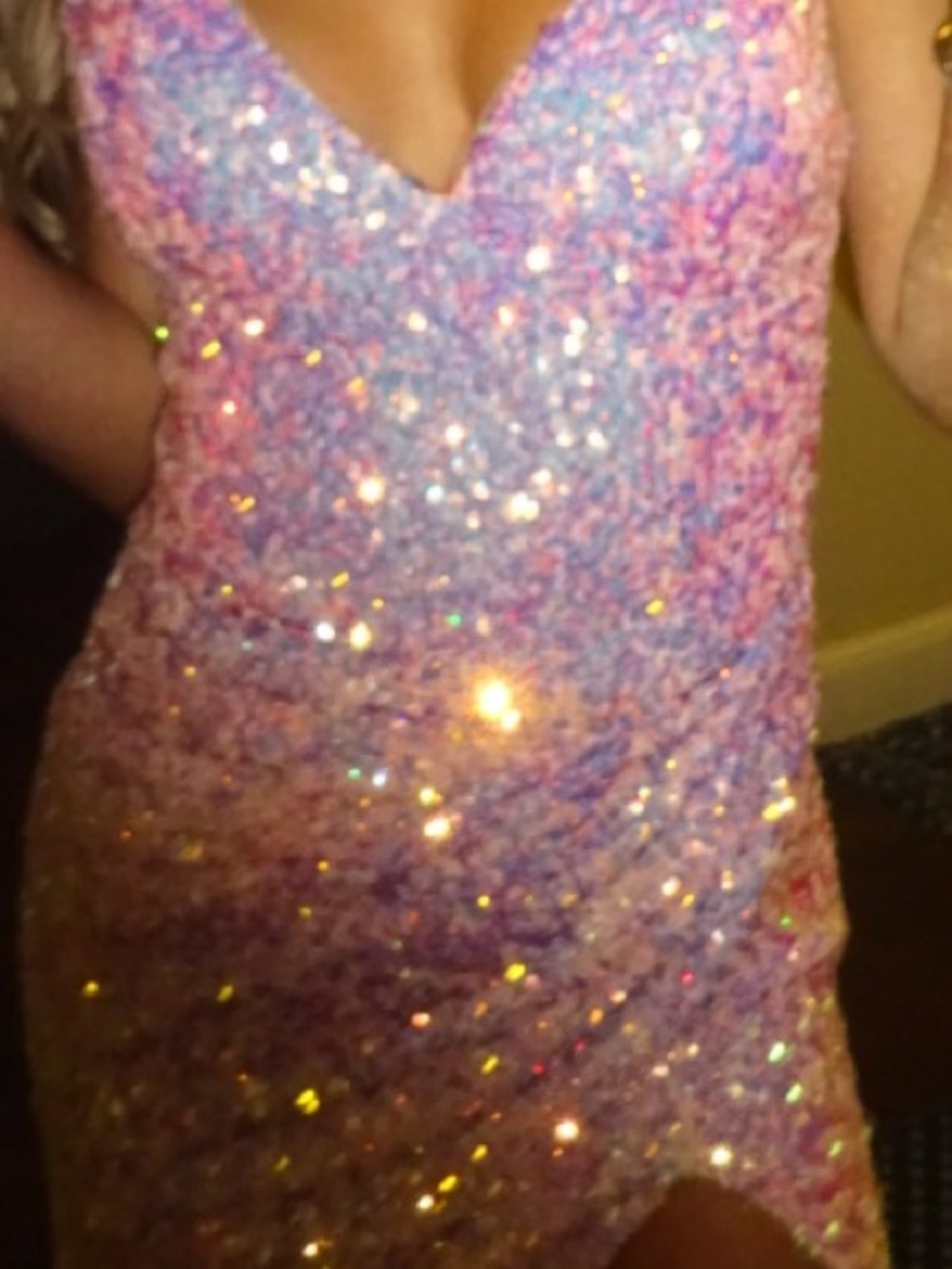 Jovani Sequined V-Neck rhinestone Spaghetti Strap Gown/Prom Dress- Pink - Picture 4 of 12